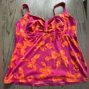 Lands End Plus Size Vibrant Pink & Orange Tropical Tankini With Adjustable Strap